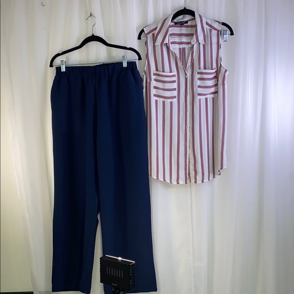 Blue and White with Red Stripes Wide Leg Set with Elegant Flow - Picture 17 of 17